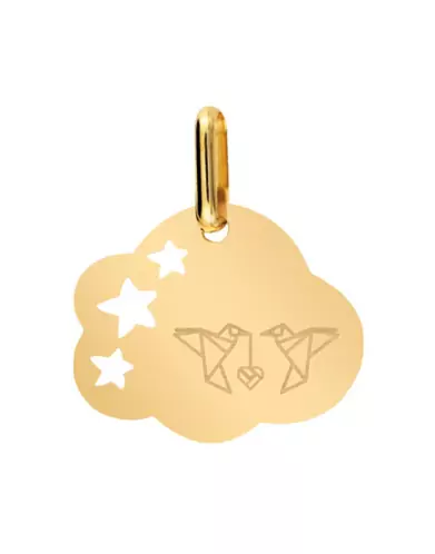 Médaille Nuage S Ajourée Étoiles en Or Oiseaux Origami Personnalisable