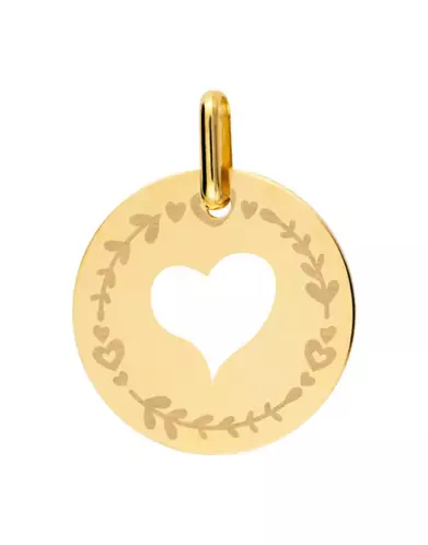 Médaille Ronde Ajourée Cœur S en Or Décor Cœurs Personnalisable