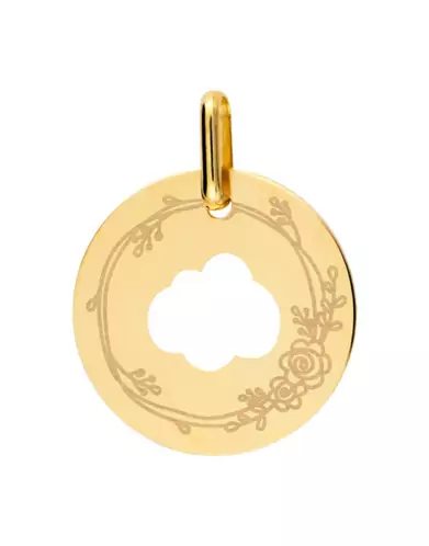 Médaille Ronde Ajourée Nuage S en Or Décor Fleur Personnalisable