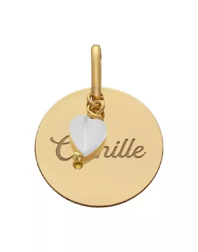 Médaille Ronde Or à Graver Nacre Cœur