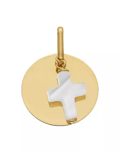Médaille Ronde à Graver en Or Nacre Croix