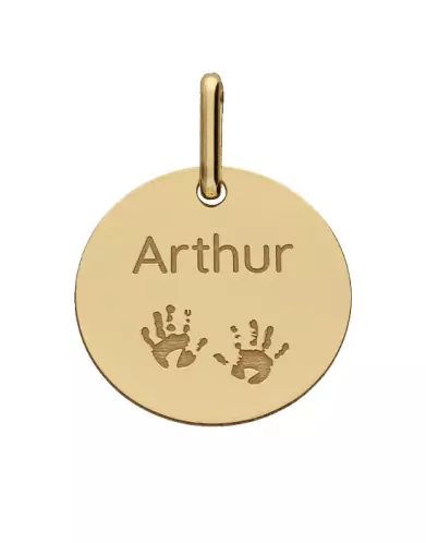 Médaille Ronde Or Empreintes Mains Personnalisable