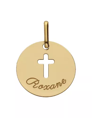 Médaille Ronde Or Croix Ajourée Personnalisable
