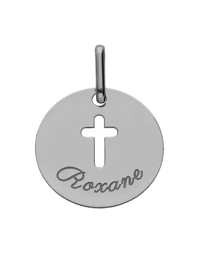 Médaille Ronde Or Croix Ajourée Personnalisable